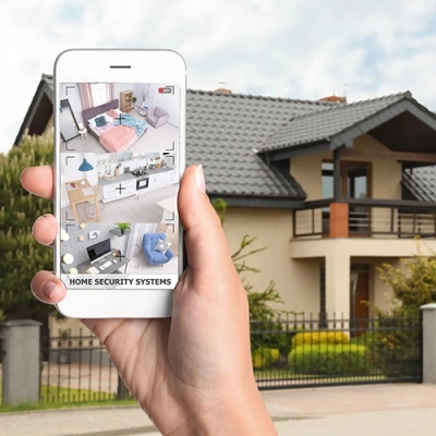 South Bend vivint phone display of cctv live feed in front of a house